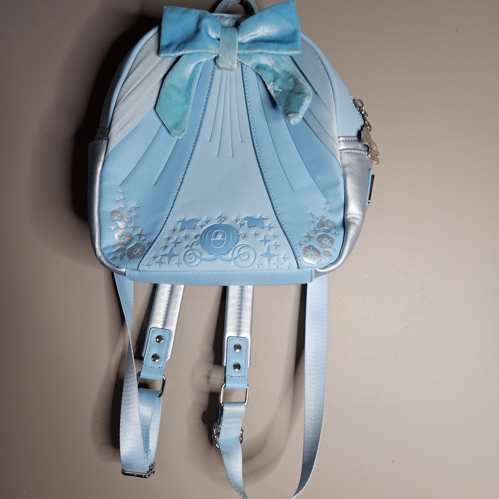 Loungefly Women's Light Blue Backpack Cinderella Bow Embossed Adjustable Strap
